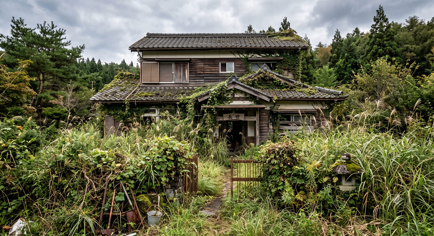 雑草が生い茂り管理が届いていない古い空き家