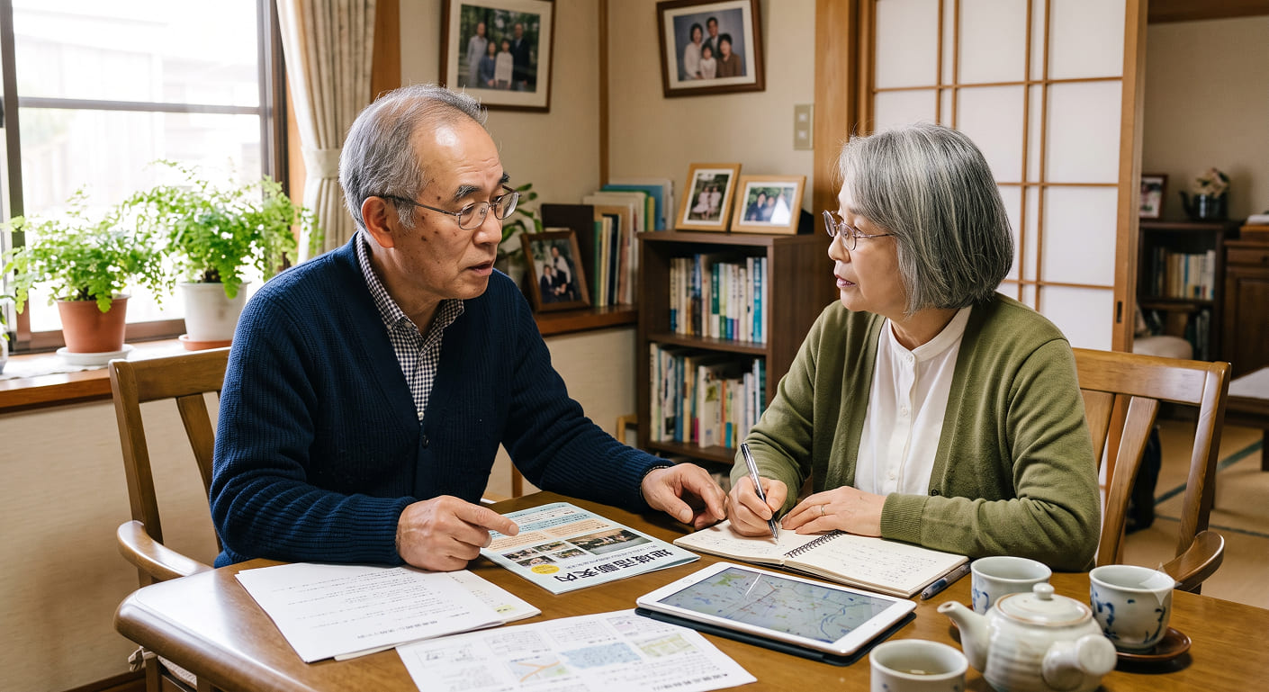 相続した土地について相談する年配の夫婦